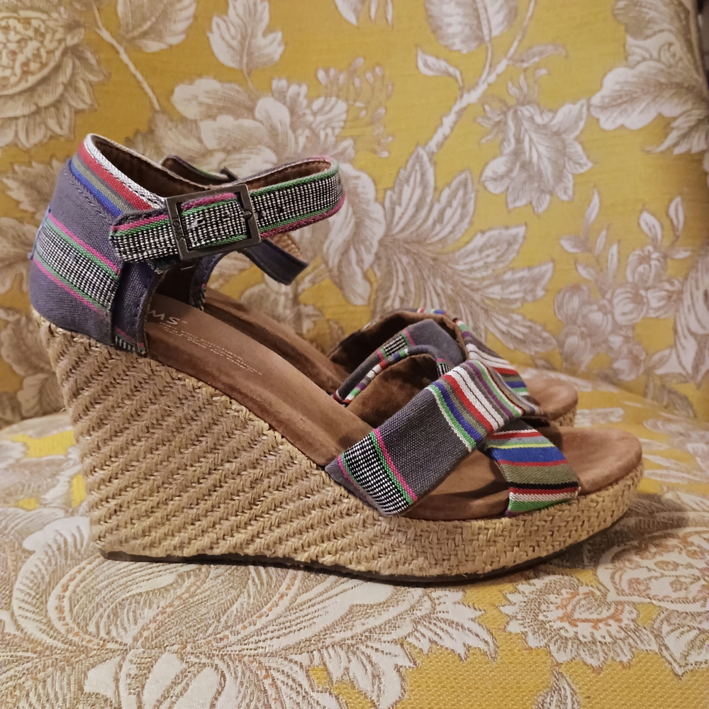 Toms Multicolor Striped Wedge Sandals